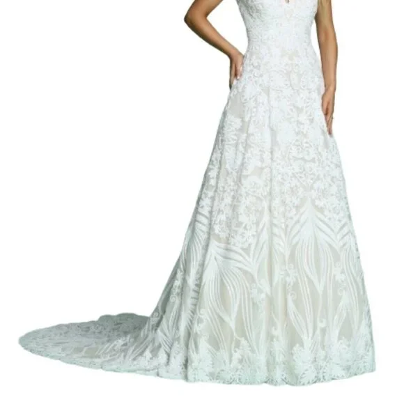 SALE NWT Da Vinci 50613 Patterned Sequined Wedding Dress Ivory Ivory size 12 - Picture 5 of 9